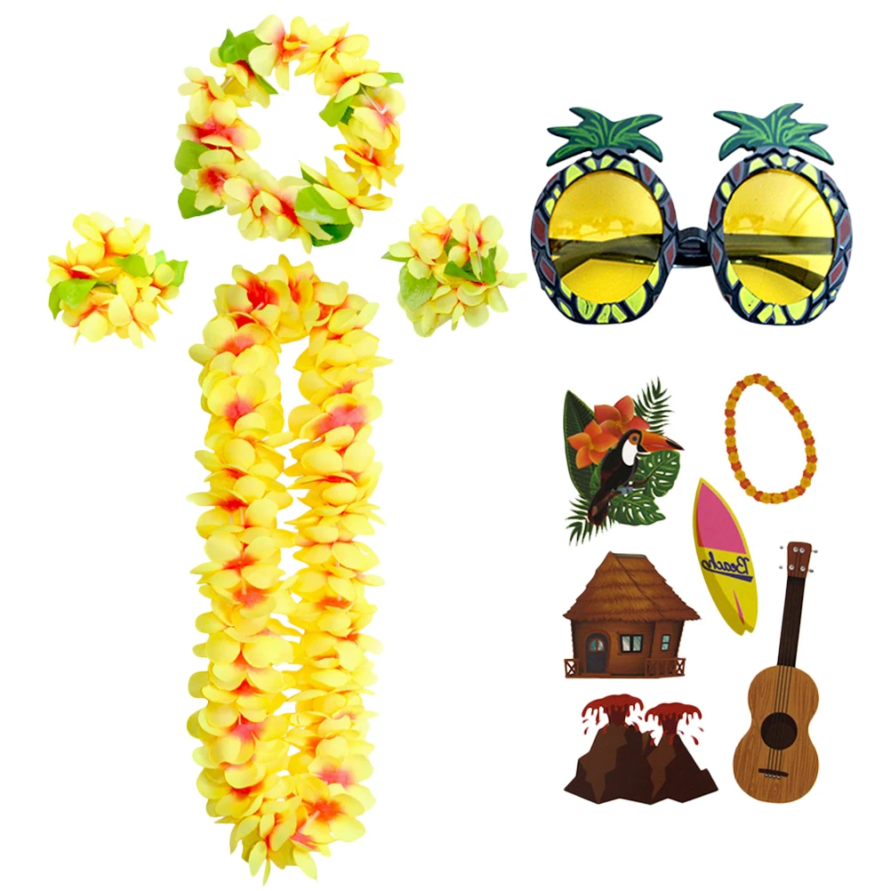 

6 Pcs Encrypted Wreath Set Hawaiian Luau Party Supplies Floral Necklaces Bracelets Realistic Design Travel Photography