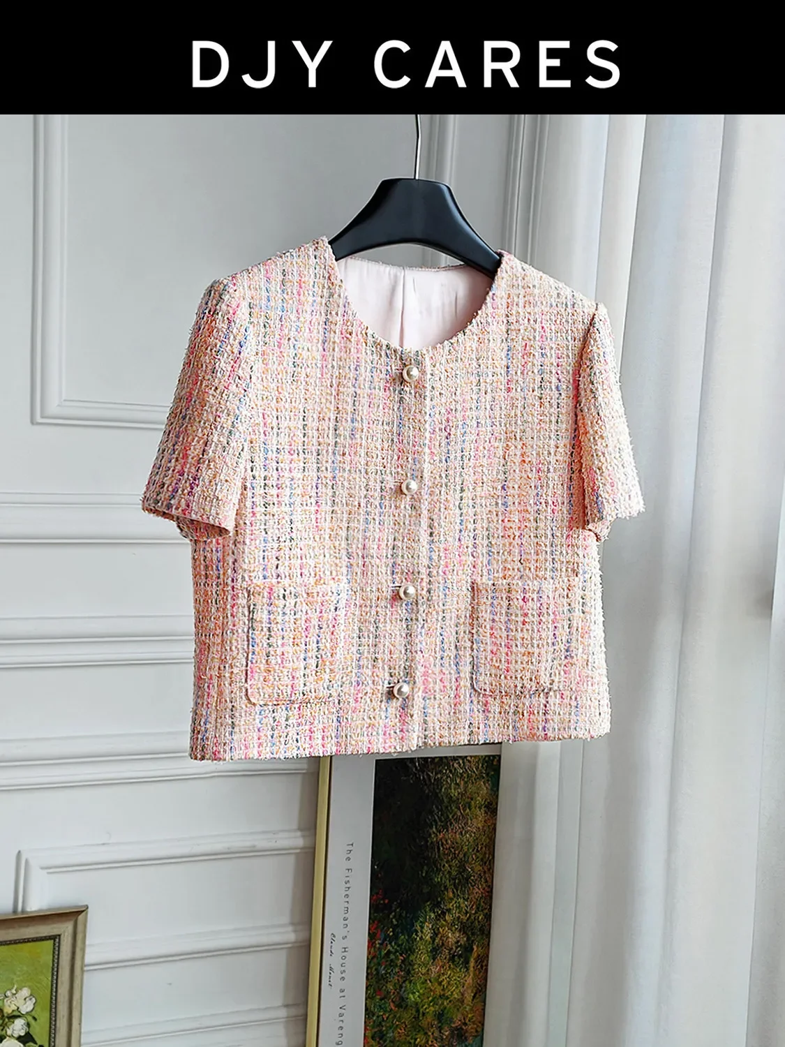 New Colorful woven jacket reducing round neck short sleeved top big size
