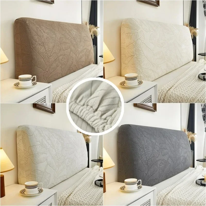 Solid Leaves Jacquard Headboard Cover Soft Short Velvet Bed Head Slipcovers All-inclusive Bedside Protector Cover Bedroom Decor