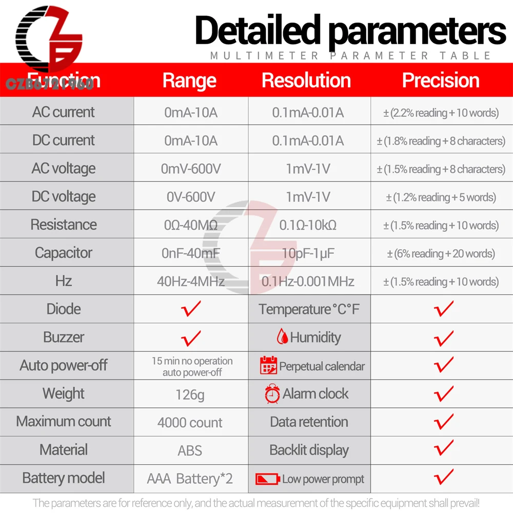 Digital Smart Multimeter Transistor Testers AC/DC True RMS Auto Electrical Capacitance Meter Voltmeter Current Voltage Tester