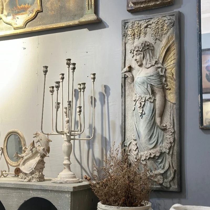 French retro relief large wall hanging European character statue Muse flower fairy decorative mural