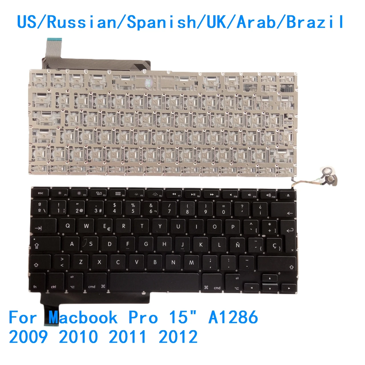 

Новая клавиатура с подсветкой для ноутбука Apple Macbook Pro 15 дюймов, Великобритании, Арабской Бразилии, США, России, Японии, 15 дюймов, A1286 2009 2010 2011 2012
