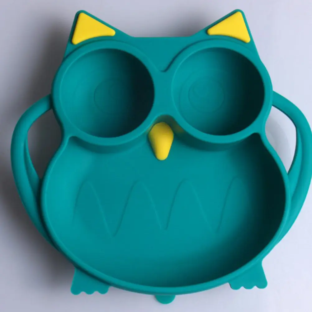 

1Pcs Children Silicone Dinner Plate Green Toddler Suction Cup Tableware Baby Feeding Food Grade Silicone Divided Cartoon Owl