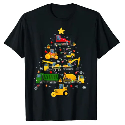 

Construction Excavator Christmas Tree for Boys Girls Toddler T-Shirt Truck Lover Graphic Tee Y2k Tops Xmas Costume Gifts for Son