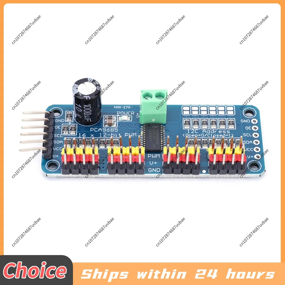 PCA9685 IIC 16-Channel PWM Servo Driver 12-Bit Resolution (Cascadable Design) for Arduino/Raspberry Pi Robot Servo/LED Control