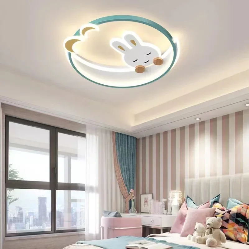 2026 2025Cartoon Rabbit Moon Chandelier For Kids Room Ceiling Lamp Pink Pretty Light For Baby Girls Room LED Plafon