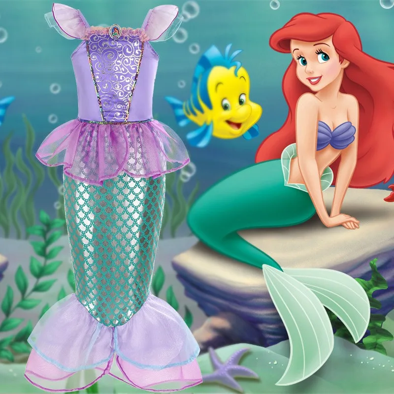 Disney Mermaid Dress for Girl Prom Princess Costumes Cosplay Dress for Kids Girls Birthday Party Ball Gown Halloween Clothing