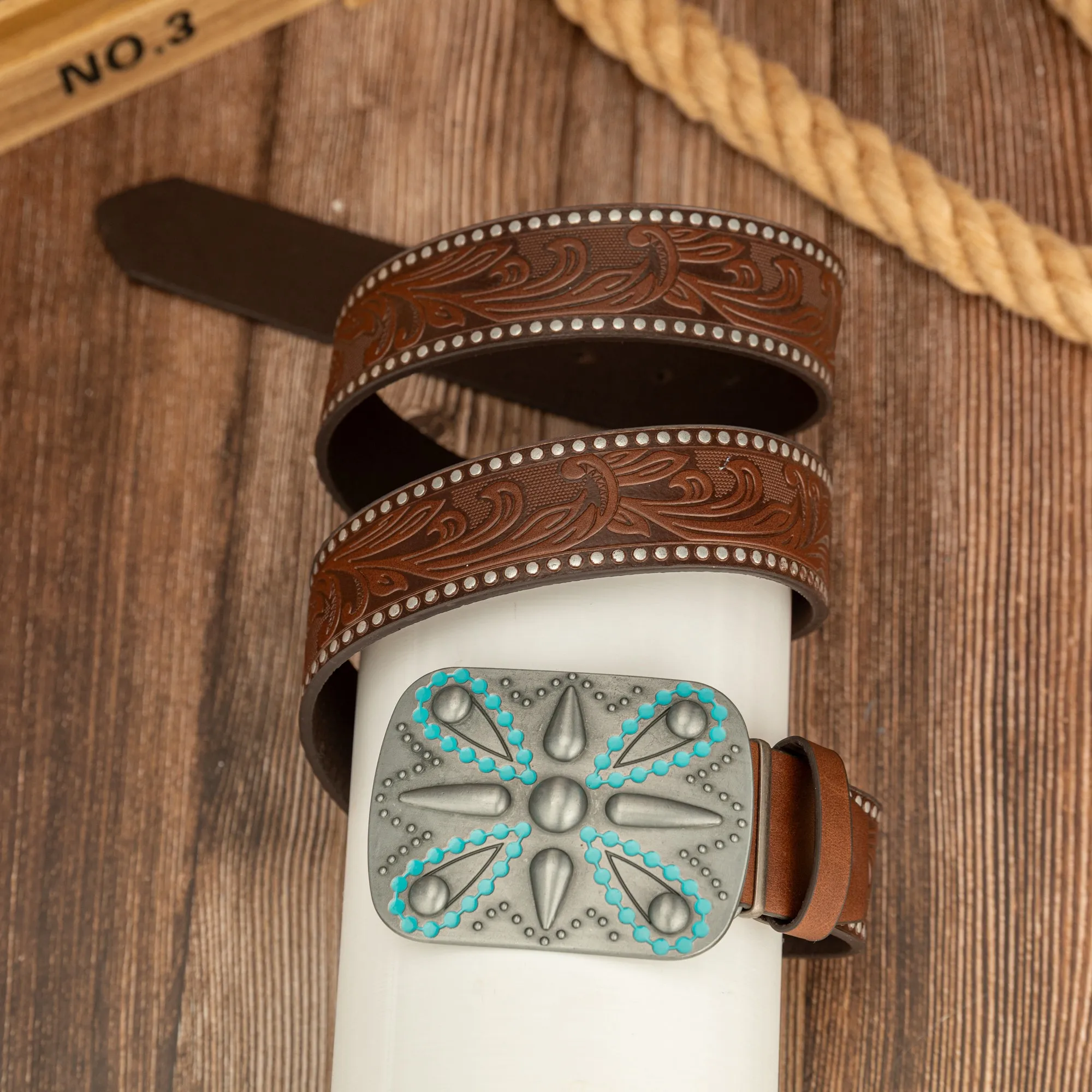 Hand-Painted PU Leather Belt with Zinc Alloy Buckle And Geometric Pattern Ideal Gift for Valentine's Day Graduation Thanksgiving
