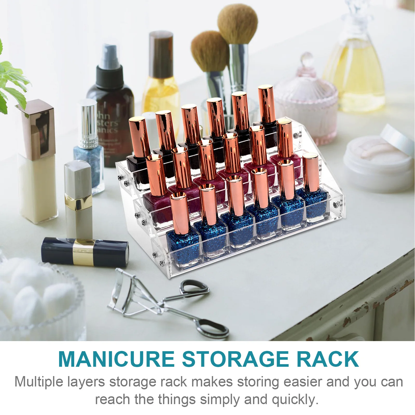 1 قطعة منظم طلاء الأظافر واضح متعدد الطبقات رف شاشة مستقر منخفض مركز الجاذبية منضدة الزينة غرفة نوم #5