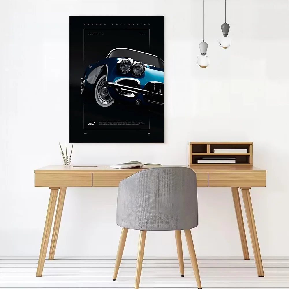 Sports Car Corvette C1 1960 Printed Canvas Poster Custom Pictures Wall Art Canvas Painting for Room Decorations Walls Decoration