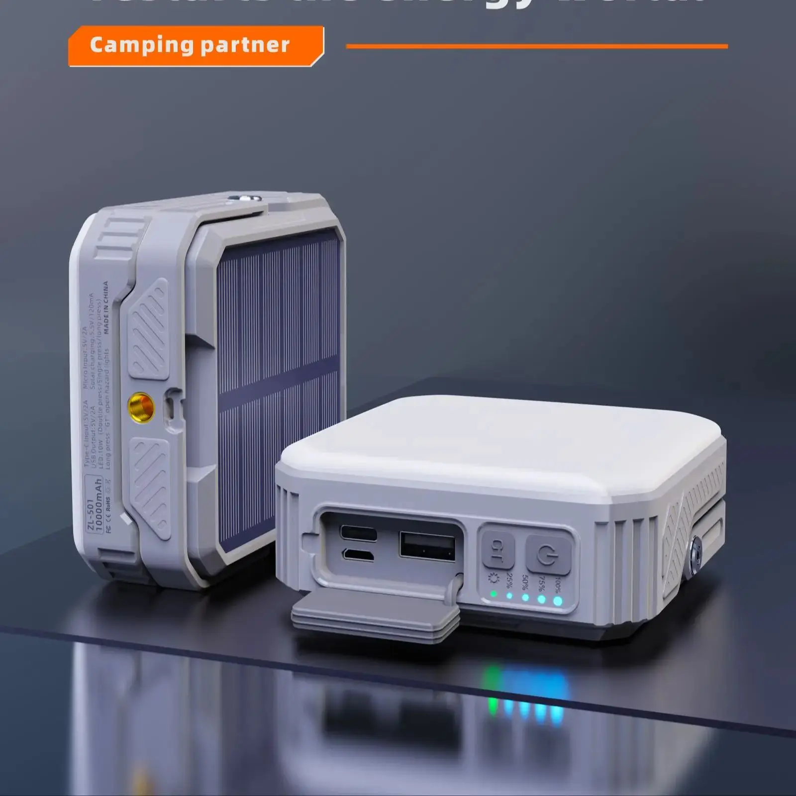 

New Waterproof Mobile Power Bank With Night Light Flash Solar PowerBank Mobile Phone Auxiliary Backup Power Supply With SoS LED