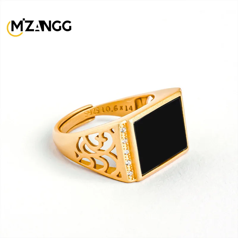 Natural Black Jadeite A-Grade Jadeite Saddle Ring Sterling Silver Setting Fashionable Charm Adjustable Ring Men's Gift