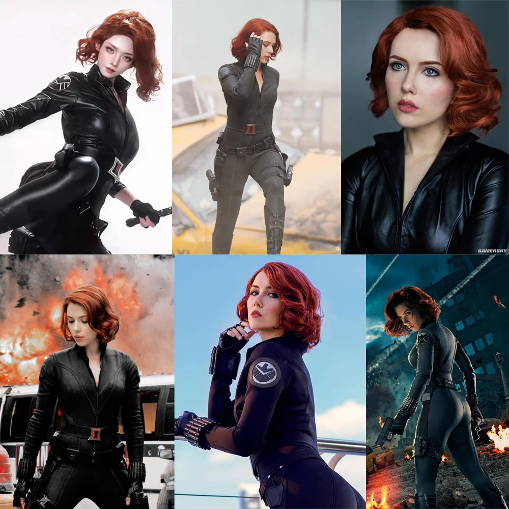 Black Widow Cosplay Kunsthaar, 15 Zoll, weinrotes, kurzes, lockiges Haar, geeignet für die tägliche Party, Cosplay, Hochtemperatur-Seidenperücke