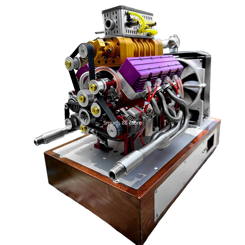 Modelo de motor v8, metal, gasolina, refrigerado a água, com base, supercharging mecânico, pode ser comercial, ignição cdi, brinquedo, presente