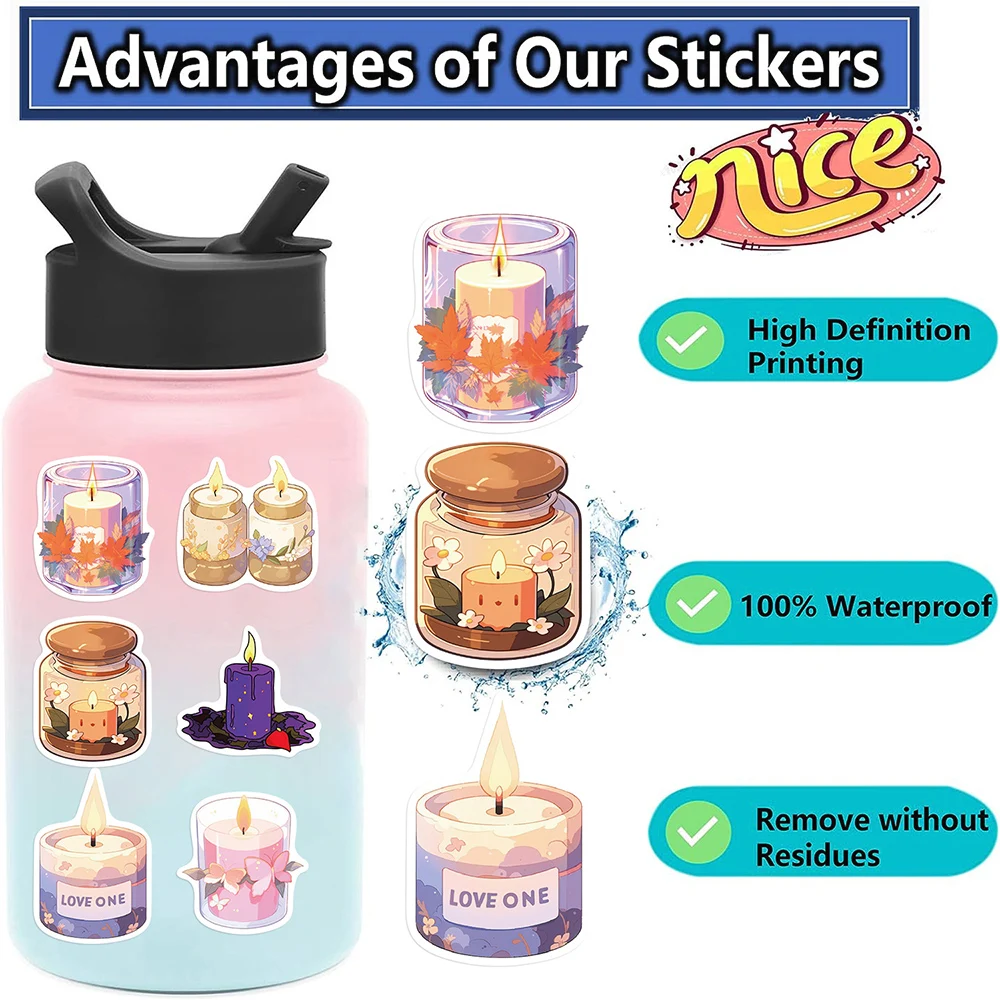 10/50Pcs Cartoon Art Candle Aesthetic Varied Stickers Pack for Kids Travel Luggage Scrapbooking Helmet Decoration Graffiti Decal