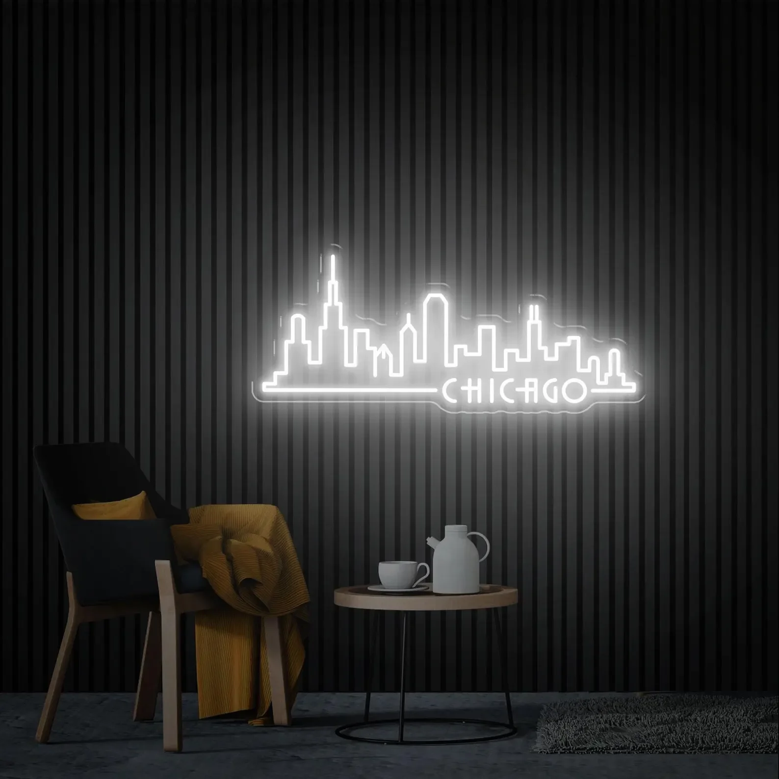 Chicago Neon Sign,Chicago Skyline Light Art,Custom City Skyline Neon Sign,Office Wall Decor,Chicago Decor Housewarming Gifts