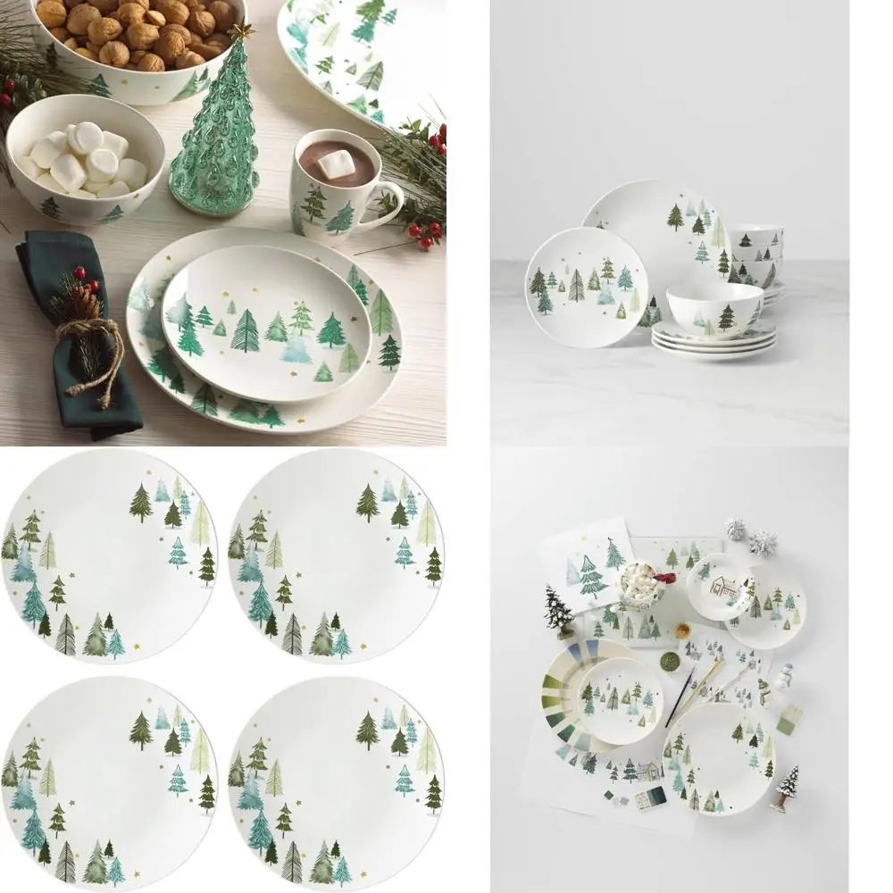 

12-Piece Green Balsam Lane Dinnerware Set for Christmas and Holiday Gatherings