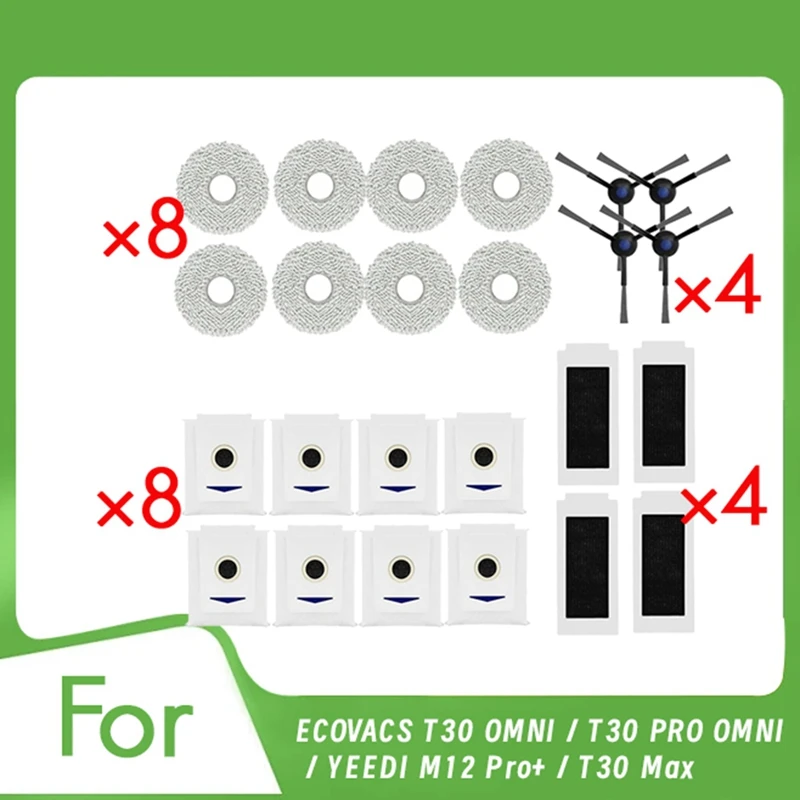 

24Pcs For ECOVACS T30 OMNI / T30 PRO OMNI / YEEDI M12 Pro+ / T30 Max Robot Vacuum Ultra Durable Accessoriesm12k