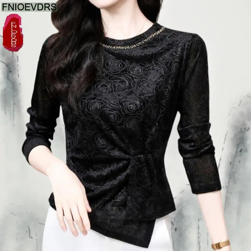 

Office Shirts Basic Wear New Design 2025 Women Solid Elegant Fashion Work Lady Print O Neck Black Peplum Blouses
