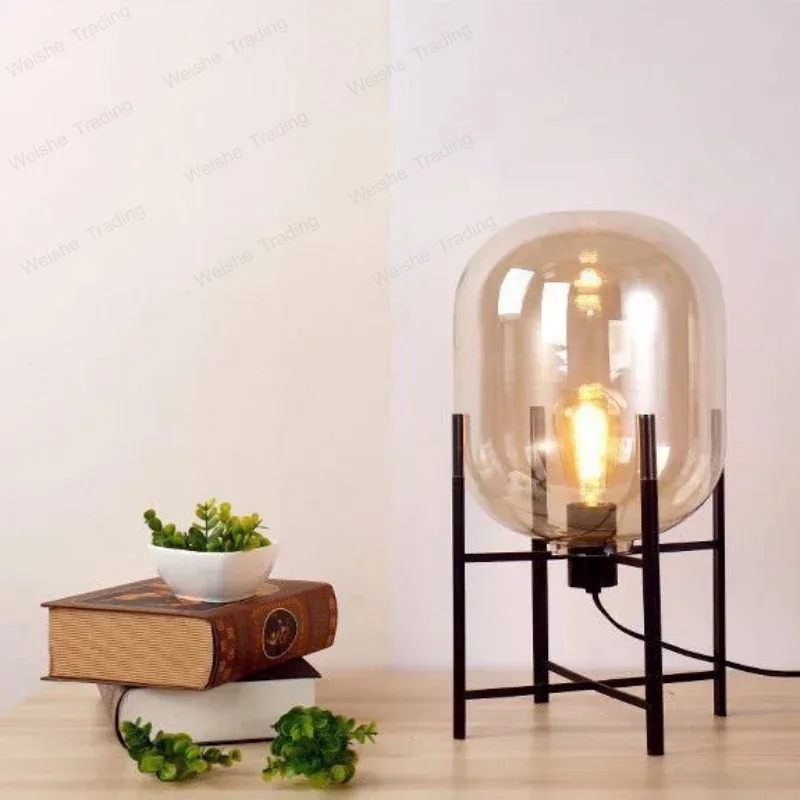 

Postmodern Nordic Industrial Style Smoke Gray Glass Four-legged Floor Lamp Creative Personality Living Room Bedroom Table Lamps