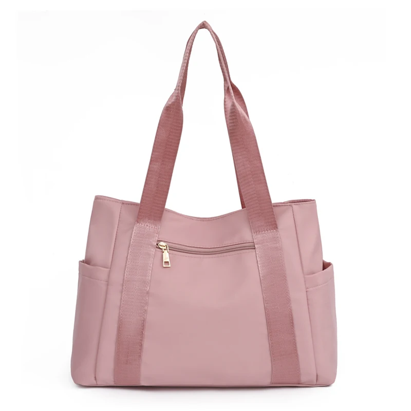 Borsa Tote di alta qualità di grande capacità borsa per la spesa con cerniera in Nylon borsa a tracolla da donna di colore puro di moda borsa da