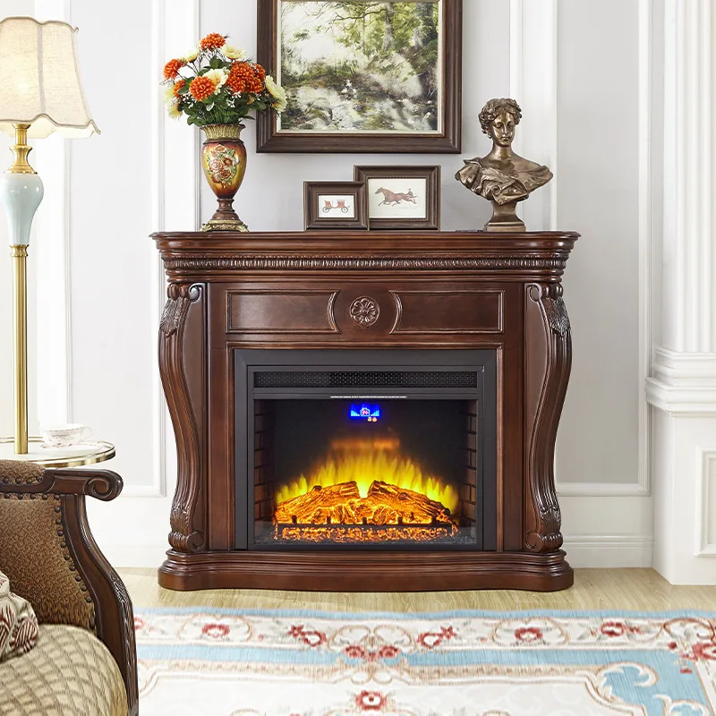 

American retro solid wood wood decorative electric fireplace European living room simulation flame fireplace heater fireplace
