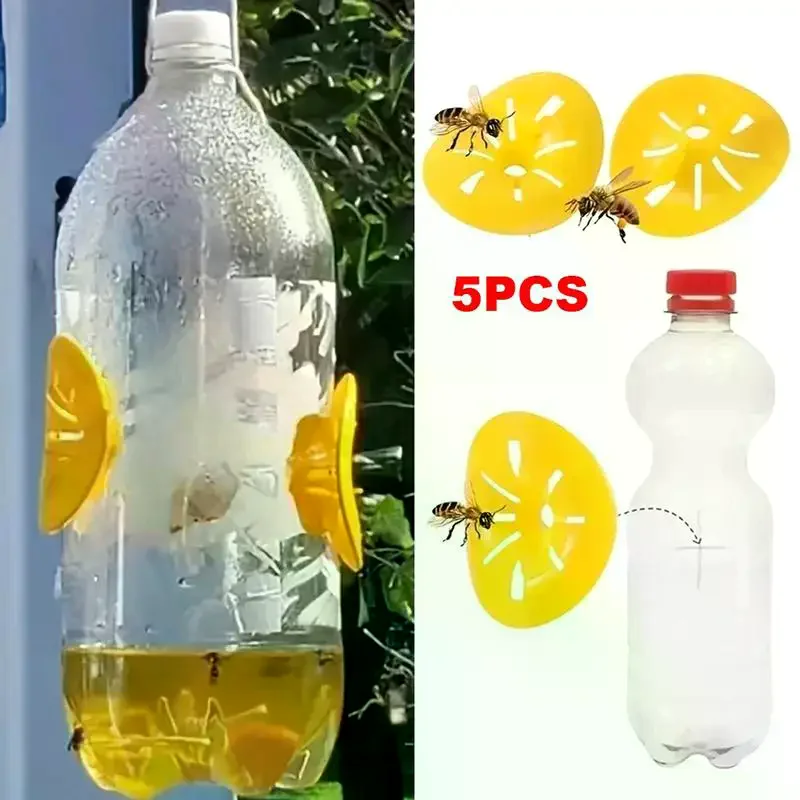 5/10/20pcs Yellow Plastic Wasp Trap Funnel One Way Entry Easy Installation Fits Most Bottles For Beekeeping Garden Pest Control