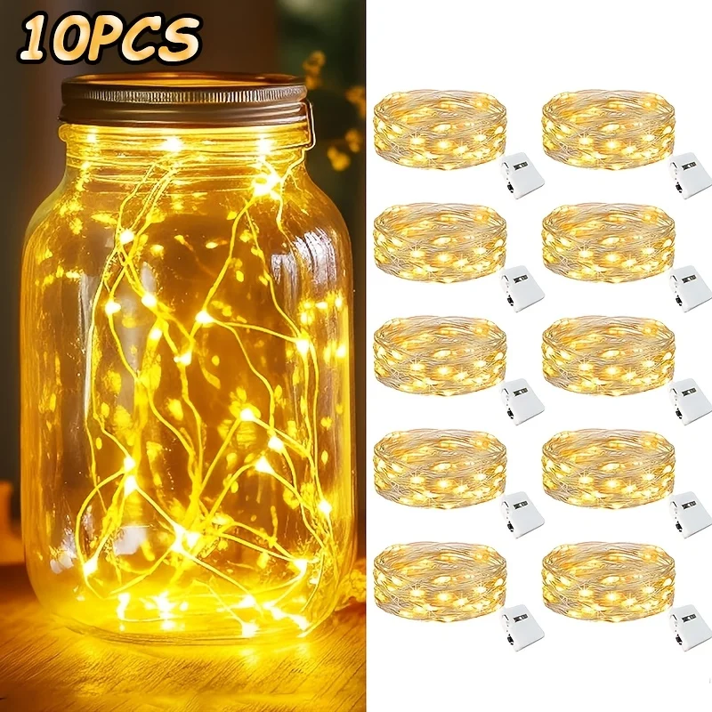 10 Packs 1/2/3M Mini String Lights Silver Wire Firefly Starlight Suitable For Wedding Party Easter Bedroom Valentine'S Day Decor