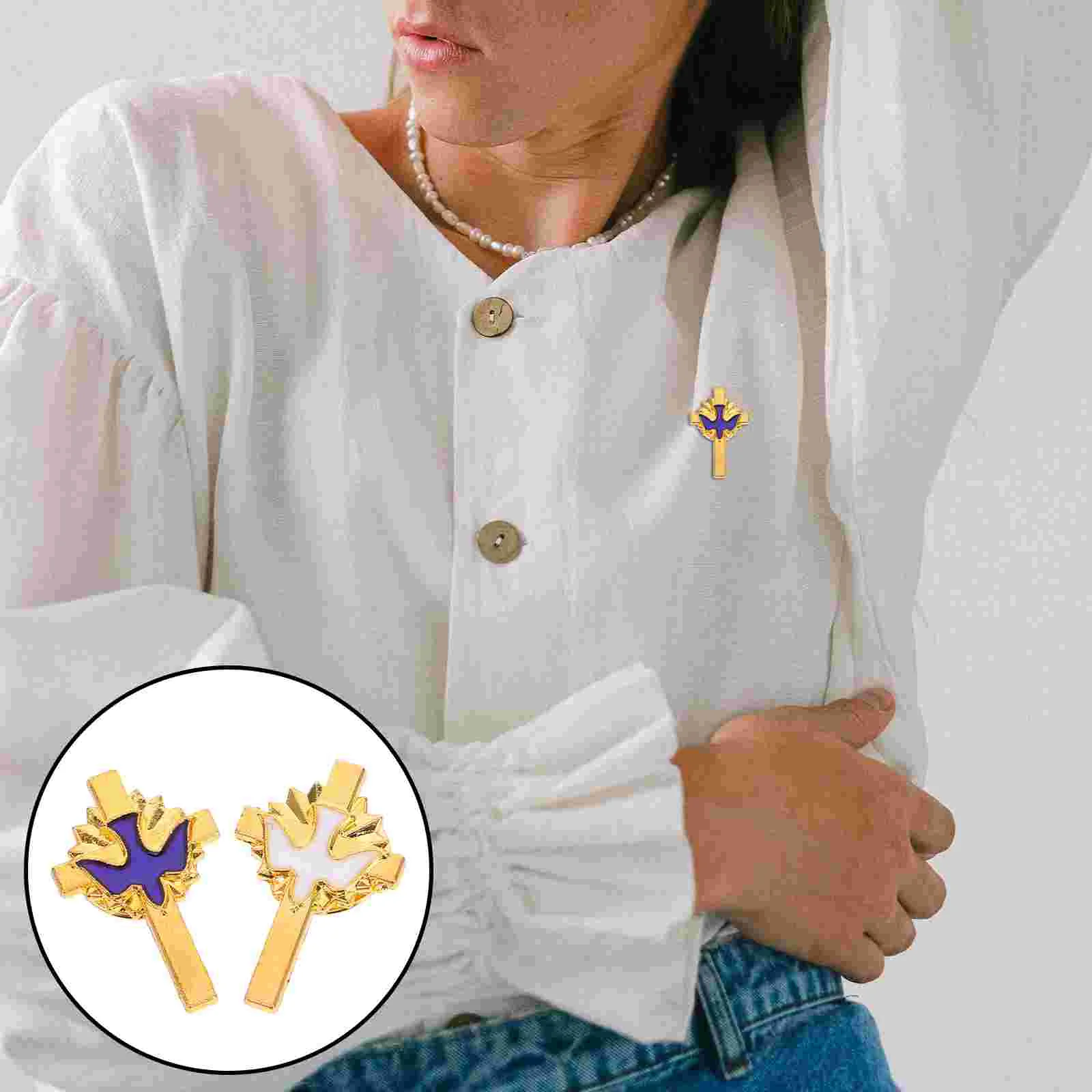

2 Pcs Vintage First Communion Cross Brooch Peace Pin Christening Baptism Party Supplies Girls Boys Religious Ceremony