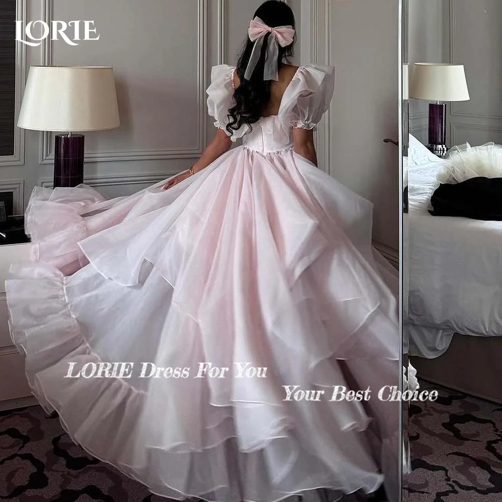 LORIE Princess Party Dress with Puff Sleeve Ruched Sweetheart Evening Gown Formal Occasion Pink Ruffle Prom Party GownCustomized