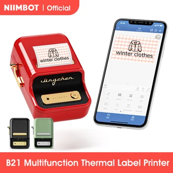 NiiMbot B21 Mini เครื่องพิมพ์ความร้อน Wireless Barcode Label Maker บลูทูธแบบพกพาเครื่องพิมพ์ฉลากกาวสําหรับ Office Commercial