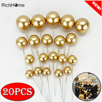 20/25/30/40mm Cake Topper Gold Silver Heart Ball 20Pcs Happy Birthday Cake Topper DIY Cupcake Flag Wedding Christmas Ball Decor