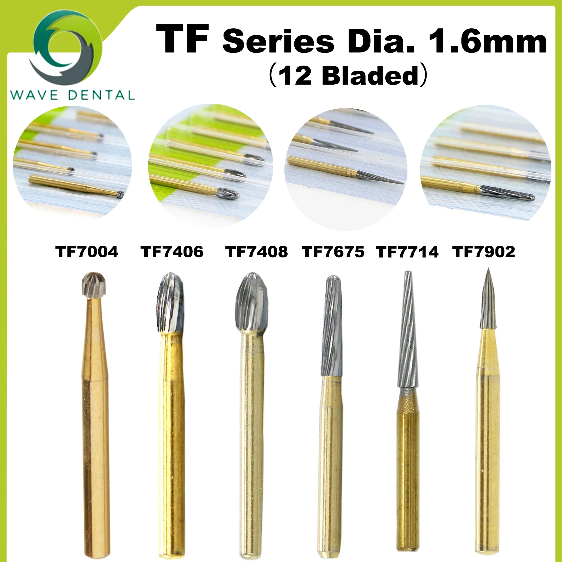 

WAVE Dental Tungsten Carbide Burs Dental Burs Trimming Finishing Bur Gold Plated Dentistry Drills For High Speed Handpiece 5pcs/