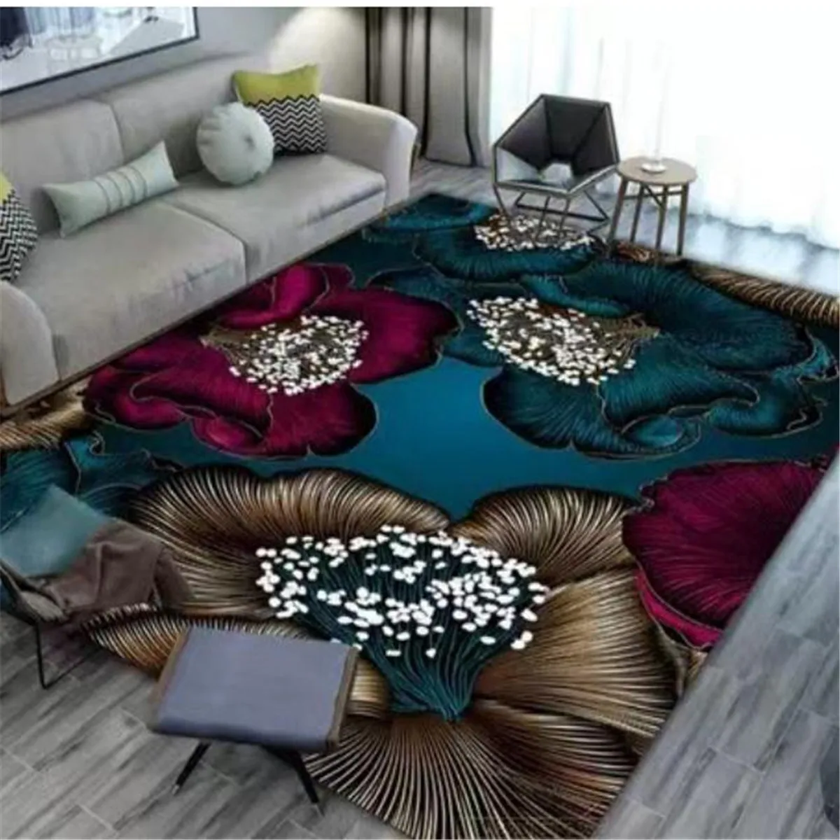 

Custom 3d flower carpet bedroom hand-painted printed sofa bed blanket home machine washable tatami mat full Floor mat