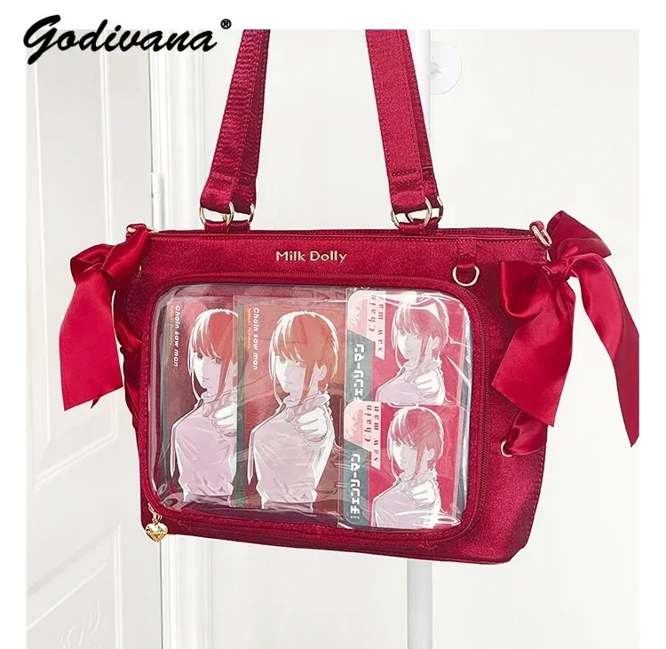 Original Japanese Style Large Capacity Bolso Handbag Crossbody Female Girls Satin Ribbon Lolita Square Bag Solid Shoulder Itabag