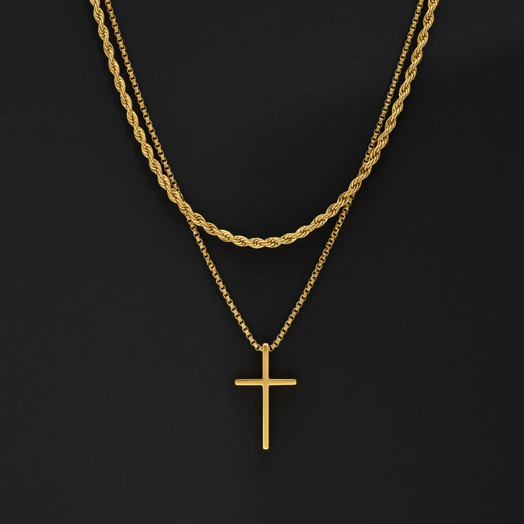 2 szt. Naszyjnik z krzyżykiem ze stali nierdzewnej dla mężczyzn, tytanowa stal, skręcony łańcuszek typu rope box, choker, damska biżuteria w stylu punk — zdjęcie 6