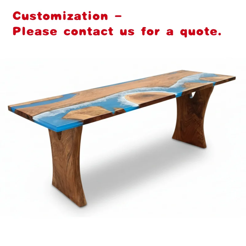 custom.Premium Modern Epoxy Resin Island Dining Table with Acacia Wood Live and Ocean Blue Waves 8 Seater Custom Size Hotel