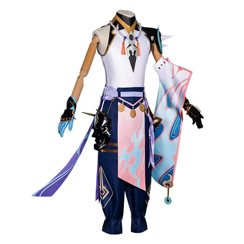 Genshin Impact Xiao Cosplay Masculino, Uniforme de Kimono Anime, Peruca e Máscara, Trajes de Halloween, Roupa de Jogo