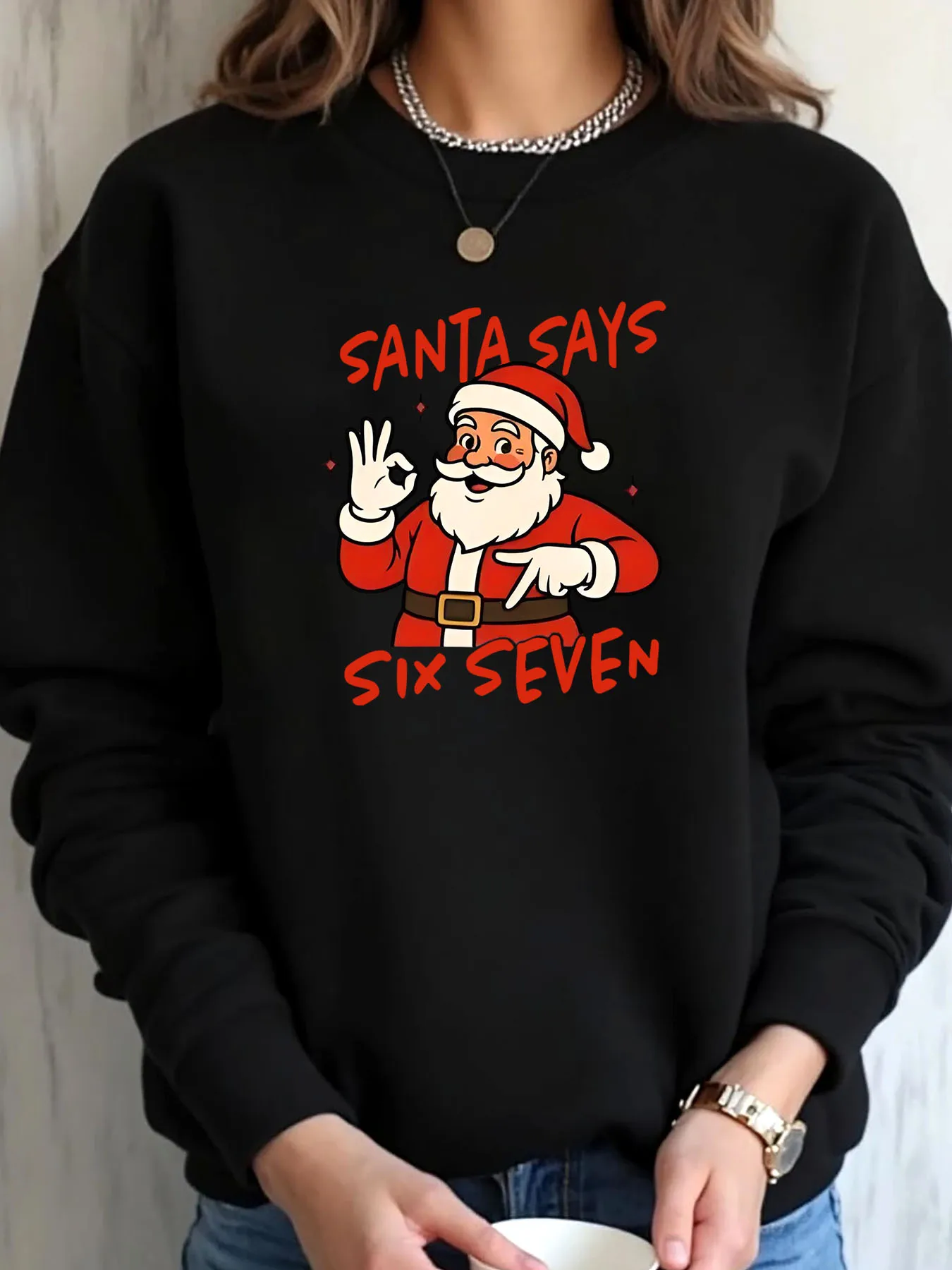 

Женская толстовка больших размеров с рождественским принтом Санта-Сесть и семью принтами, верхняя одежда