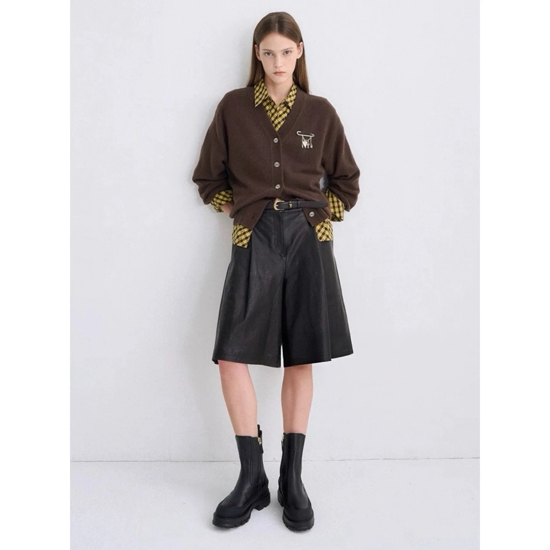 

TIM25 Autumn Faion V-Ne Knitted Woolen Open Cardigan Lemon Cheese Sli Versatile Long Sve Button-Up Casual Wear