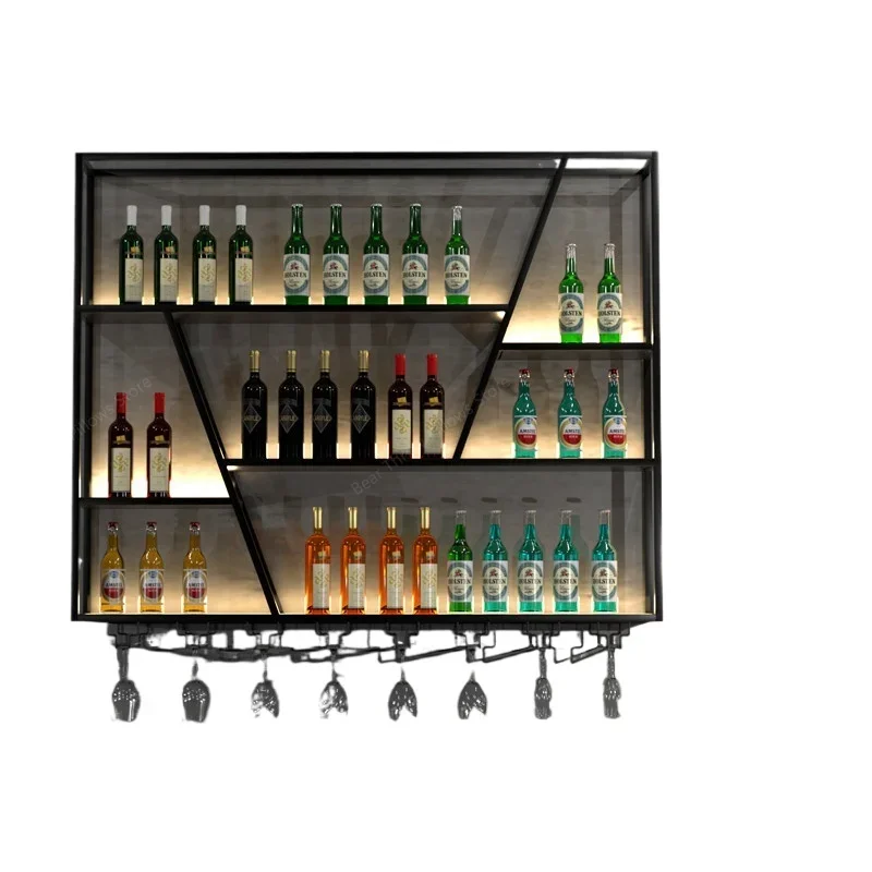 

Modern Black Wall Wine Rack Living Room Restaurat Iron Bar Cabinet Club Holder Display Wine Rack Wijnrek Bar Furniture