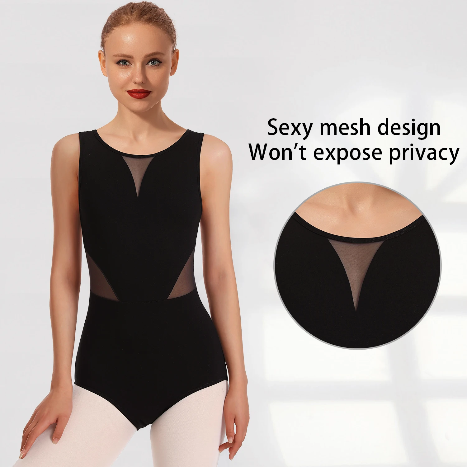 Women Dance Camisole Leotards,Adjustable Straps,Front Breast Lining,Mesh Hollow Back