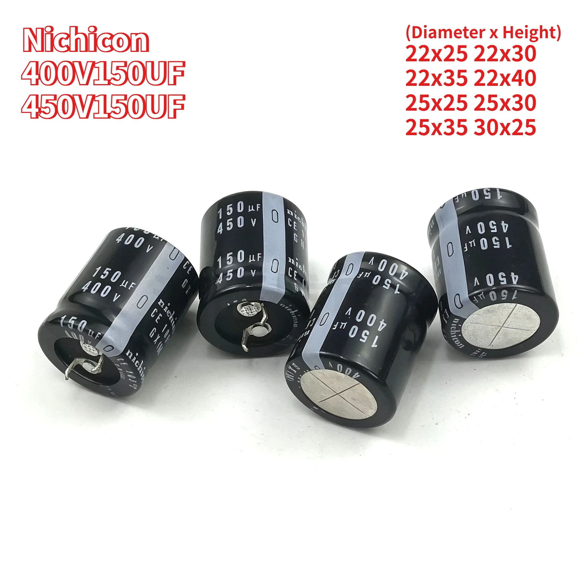 2pcs 400V 150uF  22x25 22x30 22x35 22x40 25x25 25x30 25x35 30x25 capacitor 450V150uF 400V Nichicon