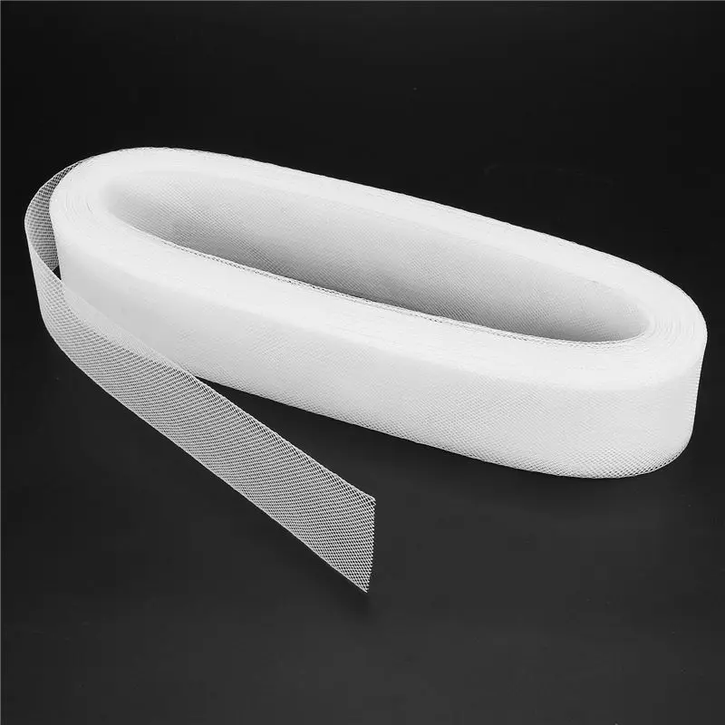 ABKS-5Pcs 50Mm 50Yards Flat Stiff Plain Hard Crinoline Horsehair Mesh Braid For Wedding Dress/Hat Sewing Accessories-White
