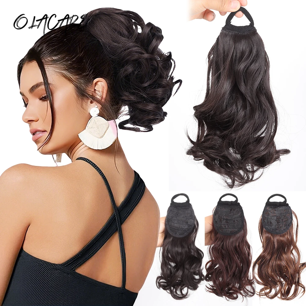 10Inch Hair Ponytail Extensions Wig Wavy Curly Ponytail Hairpiece with Elastic Rubber Band Fluffy Wavy Ponytail for Women Wear