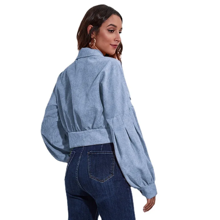 Cappotto autunnale da donna corto in velluto a coste tinta unita colletto rovesciato giacca monopetto per donna cappotto casual da pendolare da donna