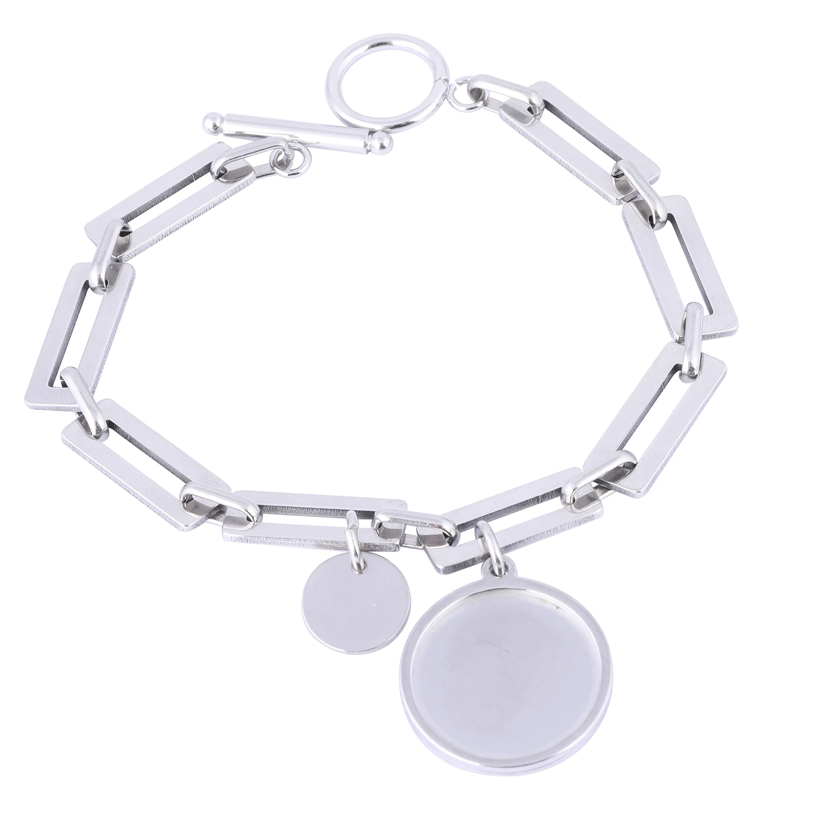 2 sztuk ze stali nierdzewnej bransoletka akcesoria do rękodzieła Fit 20mm okrągły bransoletka z kaboszonów baza ustawienie puste Diy biżuteria ustalenia