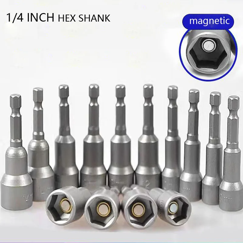 6mm-14m Impact Hex Socket Magnetic Nut Screwdriver 1/4” Hex Shank Electric Drill Bits for Power Drills Impact Drivers Socket Kit