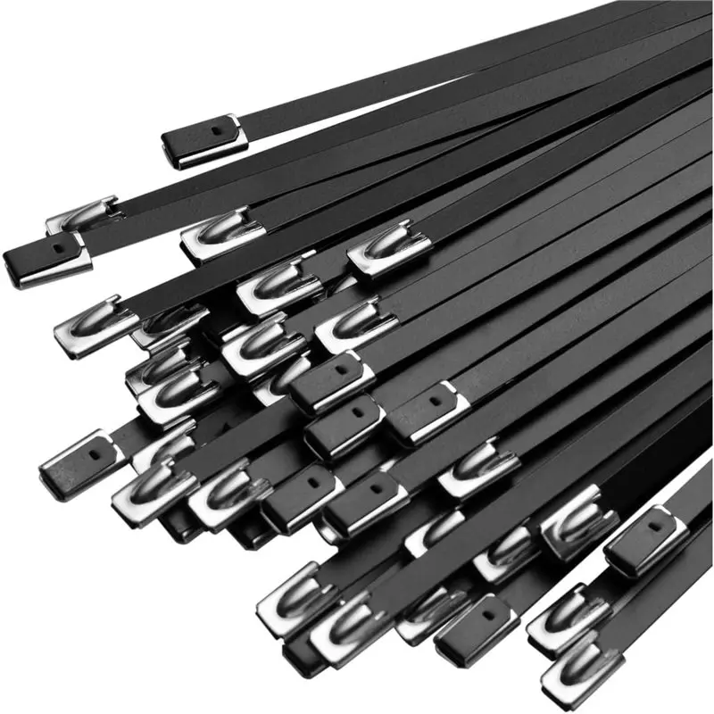 A25F-100Pc Metal Zip Ties Black 11.8In Stainless Steel Zip Ties Heavy Duty,Wire Multifunctional Locking Exhaust Wrap Flexible