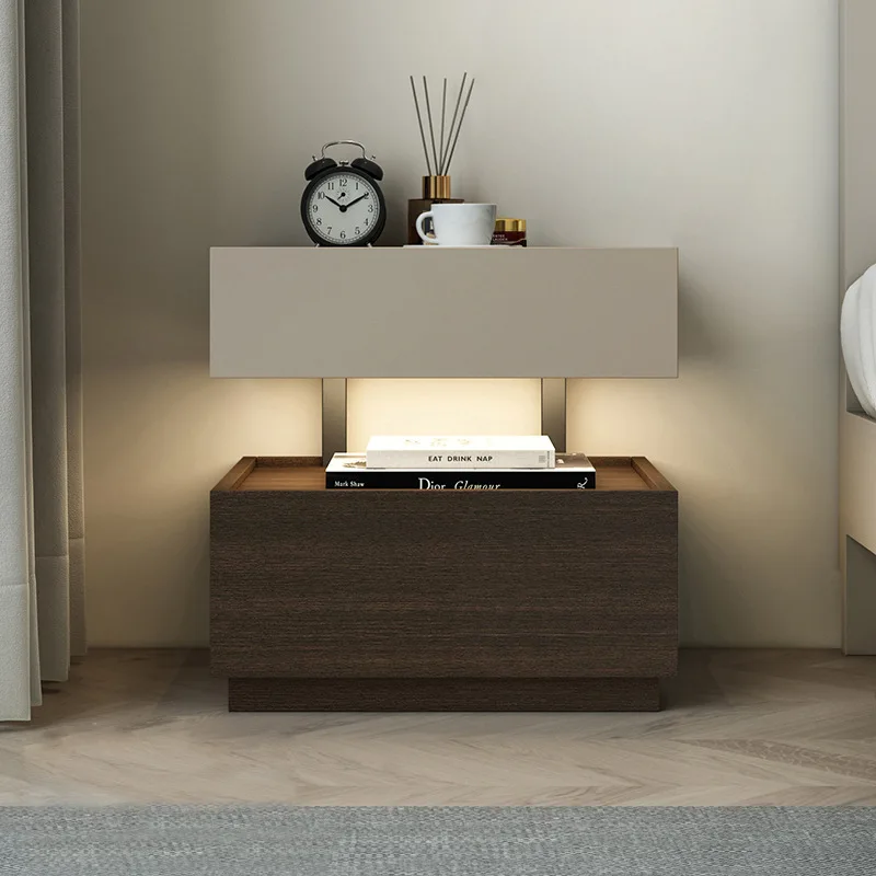 

Italian walnut bedside table, bedroom suspended light luxury bedside storage cabinet sturdy and durable